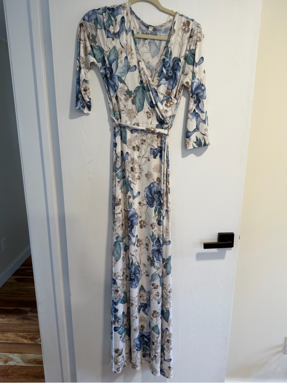 Floral Wrap Maxi Dress in Blue and Cream
